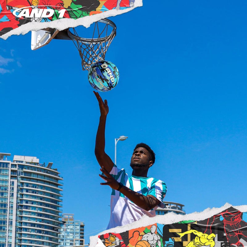 AND1 Xcelerate Rubber Basketball: Official Regulation Size 7 (29.5â€) Streetball, Made for Indoor/Outdoor Games (Basketball w/Pump, Blue Camo) - Image 5